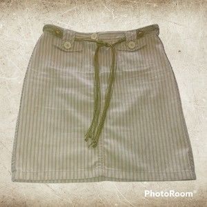 The Limited Striped Skirt Size 6 Tan & White Knee Length Pockets Beaded …